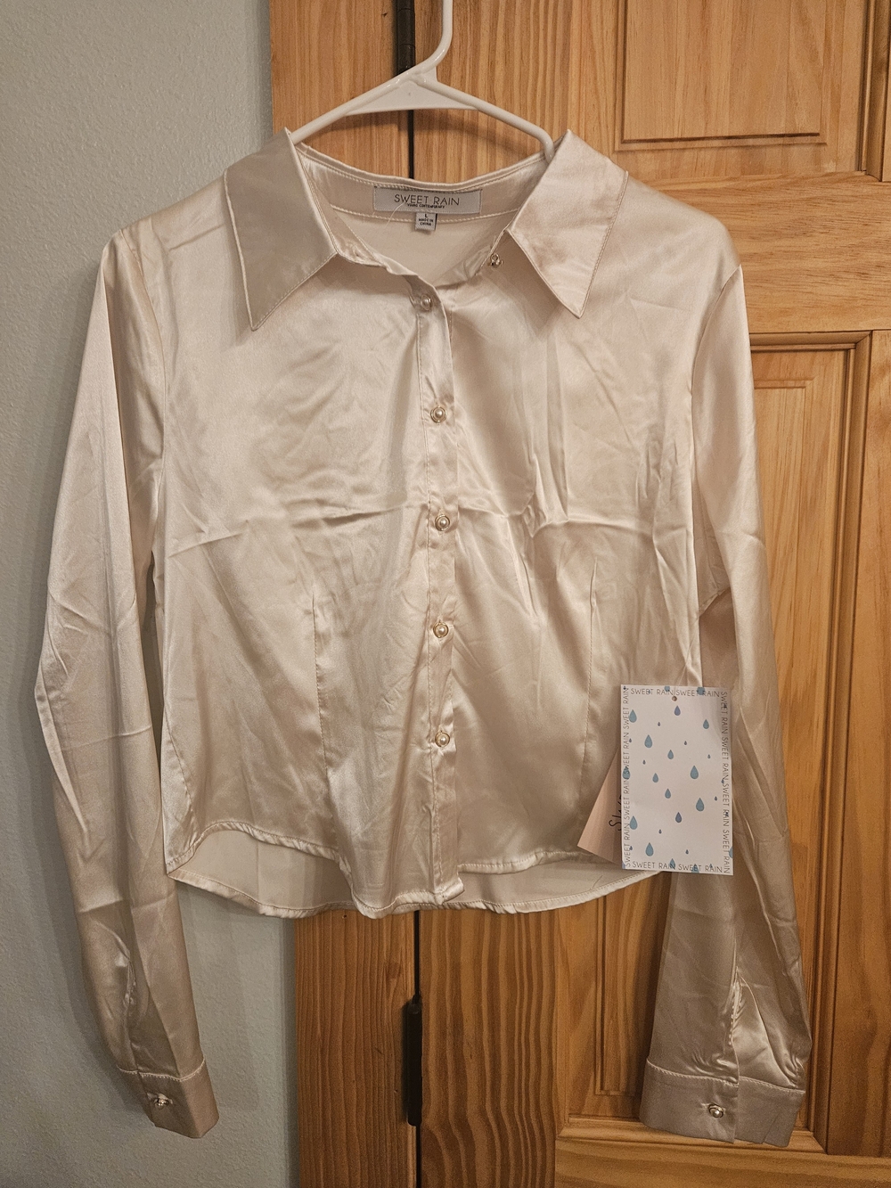 Sweet Rain Women's Satin Button-Down Shirt in Ivory